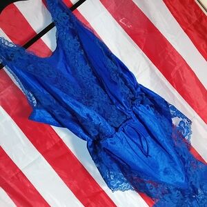 80S VINTAGE BRIGHT BLUE TEDDY ROMPER PLAYSUIT SZ S/M